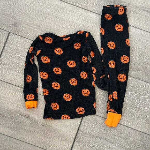 Angel Dear Halloween Pumpkin Bamboo Pajama Set Jack-o-lantern Black Orange 18-24 - Picture 4 of 5